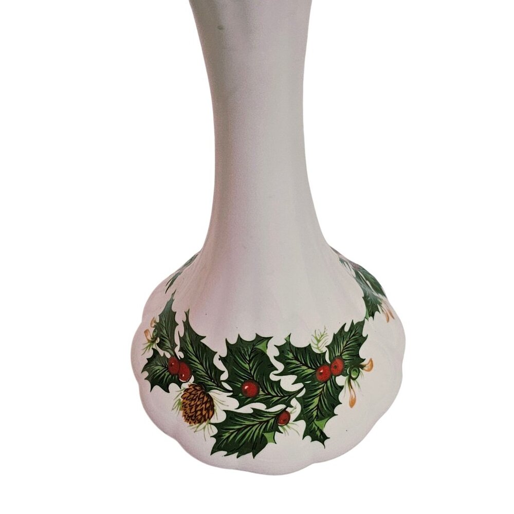 Rosina Yuletide Bud Vase 7" scalloped Christmas holly gold Queens Pottery Englan - Picture 6 of 6